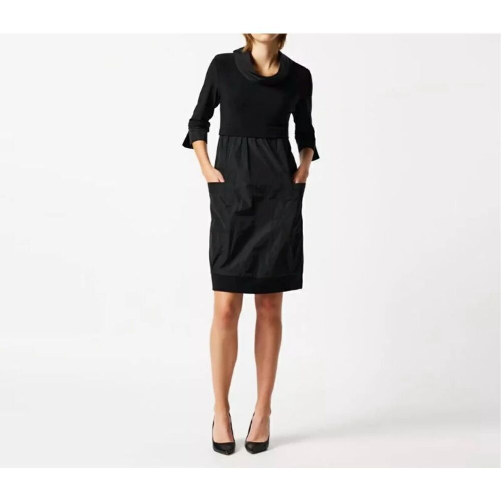 JOSEPH RIBKOFF Women’s Black Memory Taffeta and Silky Knit Popover Dress Size 8